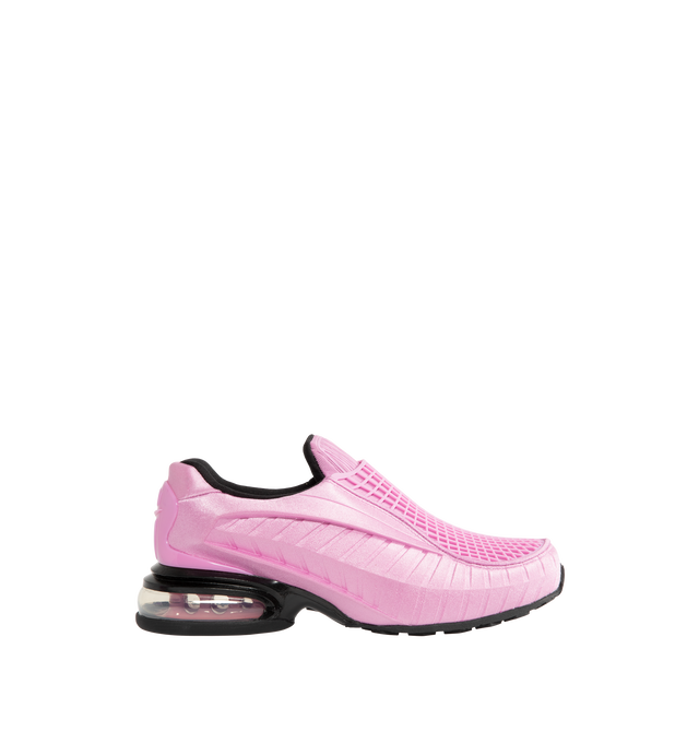Image 1 of 5 - PINK - Nike Women's Air Max Dolce Shoes feature a laceless molded upper with an overlay cage and the distinctive Air Max silhouette. Designed for easy slip-on wear, the style is finished with visible Max Air cushioning in the heel for lightweight support and comfort. A foam midsole provides additional cushioning with every step. Midsole: Foam. Cushioning: Visible Max Air Unit. Closure: Slip-On.