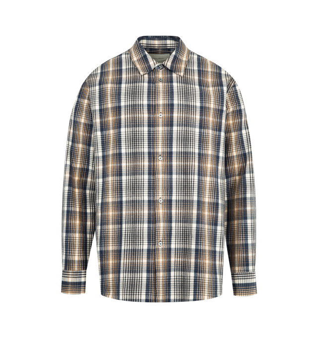 Image 1 of 2 - MULTI - STUDIO NICHOLSON Check Shirt featuring point collar, buttoned cuffs, back pleats, curved hem and checked print. 100% cotton. Made in Portugal.
