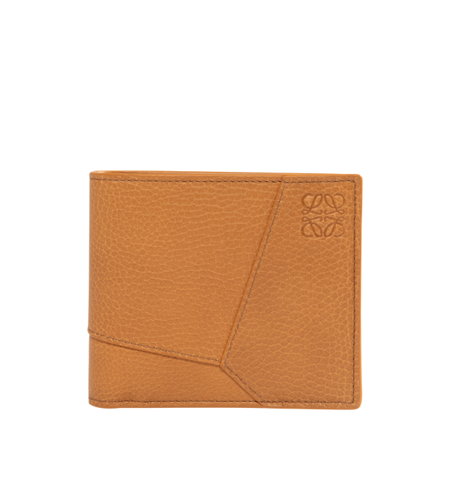 Image 1 of 3 - BROWN - LOEWE Puzzle Bifold Wallet in supple grained calfskin featuring distinctive geometric pattern, eight card slots, two large note pockets, two flat pockets, calfskin lining and embossed Anagram. Supple Grained Calf. 9.9 cm x 11 cm x 1.8 cm. Made in Spain.