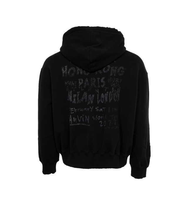 Image 2 of 4 - BLACK - LANVIN LAB X FUTURE Printed Hoodie featuring drawstring hood, ribbed cuffs and hem, graphic print on front and back and kangaroo pocket. 100% cotton. 