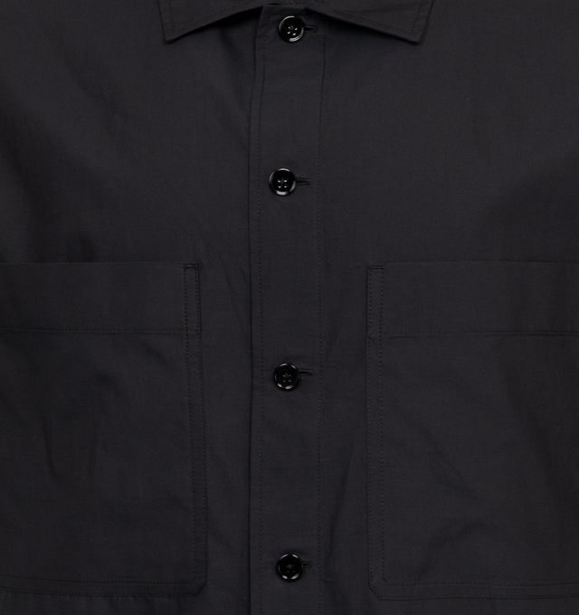Image 3 of 3 - BLACK - LEMAIRE Pyjama Shirt featuring relaxed fit, below-the-elbow sleeves, classic collar, mother-of-pearl buttons and two front patch pockets. 80% cotton, 20% silk. Made in Portugal. 