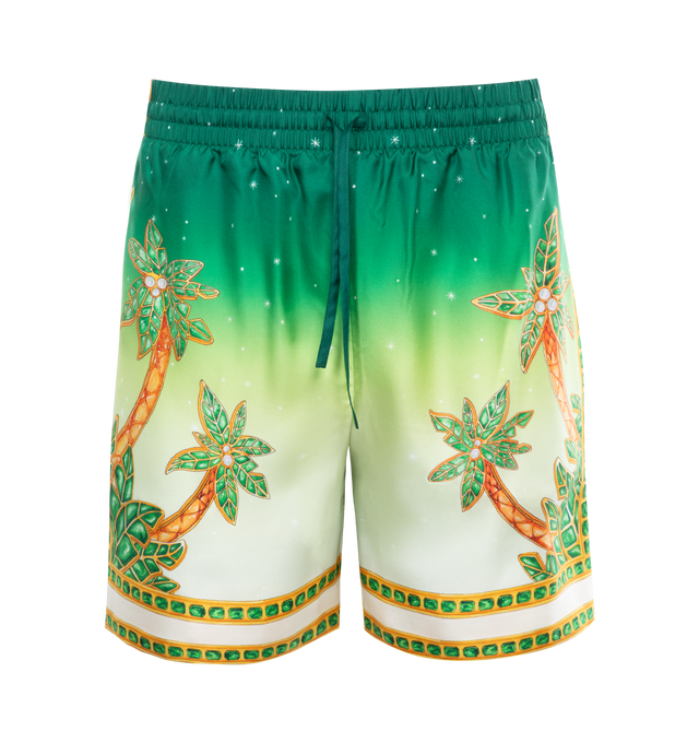 Image 1 of 3 - GREEN - CASABLANCA Silk Shorts featuring an elasticated waistband, drawstring, side and back pockets and have a loose fit. 100% silk. 