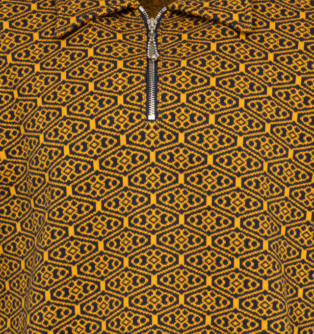 Image 3 of 3 - BROWN - BODE Crescent Sweater featuring rib knit cotton sweater, jacquard graphic pattern throughout, spread collar and half-zip closure. 100% cotton. Made in Peru. 