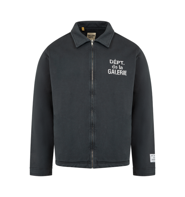Image 1 of 3 - BLACK - GALLERY DEPT. Montecito Jacket featuring knit fleece, a boxy fit, front zip closure, double welt pockets, FRENCH logotype at the front and enlarged on the back and finished with an adjustable snap button closure at the hem. 100% cotton. Made in Portugal.