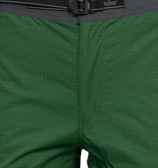 Image 4 of 4 - GREEN - AND WANDER Ripstop shorts featuring zipper and snap-button fastenings, side slit pockets, back pockets, patch pockets, zipped pockets and attached belt. 100% polyamide. 