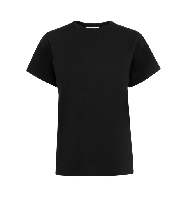 Image 1 of 2 - BLACK - THE ROW Florie Top featuring crewneck, brushed organic cotton jersey, slim fit, ribbed neckline, and signature center back detail. 100% cotton. Made in Italy.