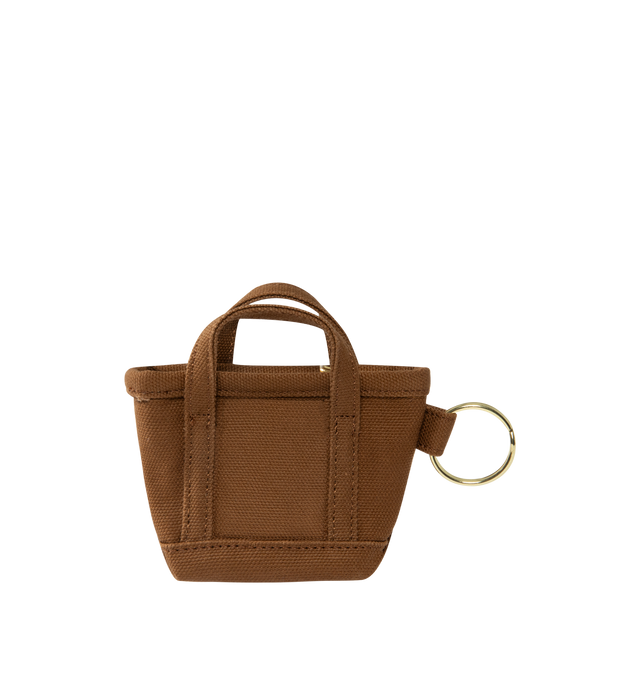 Image 2 of 2 - BROWN - CARHARTT WIP Mini Tote Bag Keychain featuring a heavy cotton canvas, closed with a zipper and equipped with a metal key ring. 100% cotton.