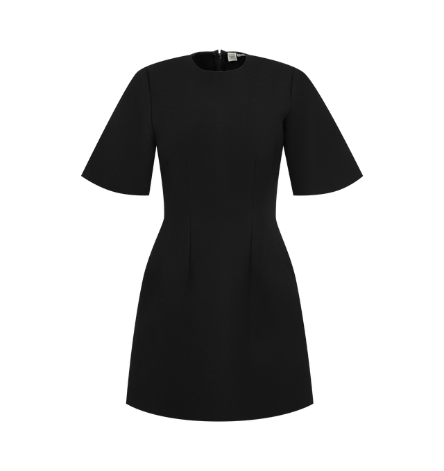 Image 1 of 2 - BLACK - Toteme Women's Sculptural Short Dress is crafted from smooth bonded scuba crepe with a cushioned hand feel and features precise darts through the waist. Cut to a mid-thigh length, this black dress is finished with elbow-length sleeves and a concealed back zipper. Main Material: 68% Viscose, 17% Wool, 15% Polyurethane. Made in Portugal.