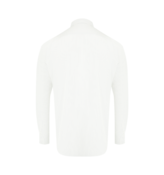 Image 2 of 2 - WHITE - THE ROW Granada Shirt featuring classic button-up shirt in fluid pinstripe silk poplin with curved hem, slim back yoke with side pleats and exposed front placket with mother-of-pearl buttons. 100% silk. Made in Italy.