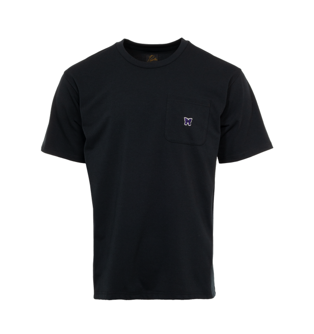 Image 1 of 2 - BLACK - NEEDLES Crew Neck Tee featuring round neck and pocket with logo patch. 65% polyester, 35% cotton. Made in Japan. 