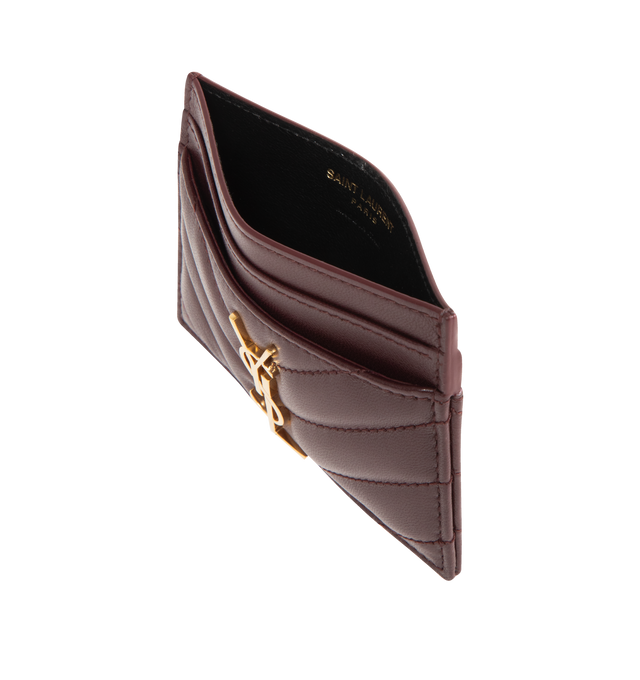Image 3 of 3 - RED - SAINT LAURENT Monogram Card Case featuring five card slots, gold tone hardware, cassandre and chevron-quilted overstitching. 4 X 2.8 X 0.1 inches. 100% lambskin. Made in Italy.