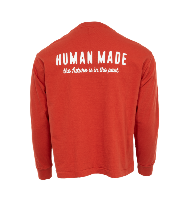 Image 2 of 4 - RED - HUMAN MADE Graphic T-Shirt featuring logo at chest, screen printed design at back, long sleeves, crew neck and ribbed cuffs and hem. 100% cotton. Made in Japan. 