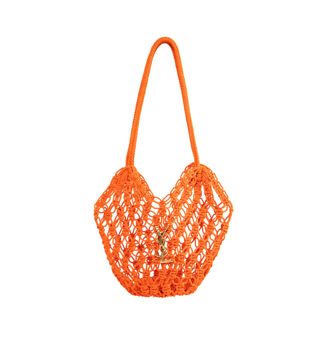 Image 1 of 3 - ORANGE - SAINT LAURENT Crochet Hobo Bag featuring a strap for shoulder carry, open weave and bronze-tone hardware. Acetate, acrylic, brass. Made in Italy.