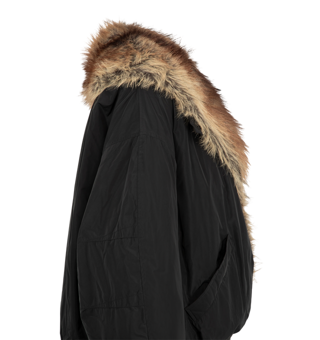 Image 3 of 3 - BLACK - Isabel Marant Women's Charone Jacket is crafted from quilted technical fabric and features a relaxed-fit silhouette with dropped shoulders, a faux fur shawl collar, and a front button closure. Designed with long sleeves, elasticized cuffs, slanted side pockets, and an elasticized hem. Main Material: 100% Polyester; Faux Fur.