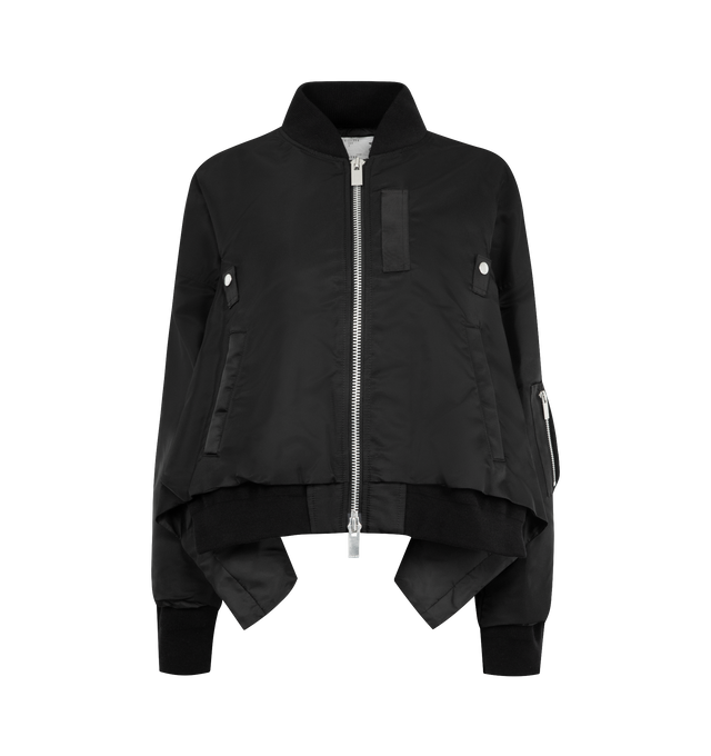 Image 1 of 3 - BLACK - SACAI Nylon Twill Jacket featuring boxy silhouette, cropped length, layered construction, zip front closure and stand collar. Nylon/polyamide/cotton/wool.