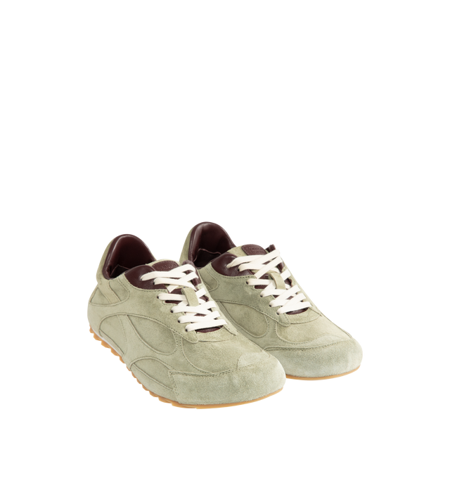 Image 2 of 5 - GREEN - BOTTEGA VENETA Orbit Flash Sneaker featuring low-top lace-up sneaker in soft suede and rubber outsole. Calfskin. Made in Italy.