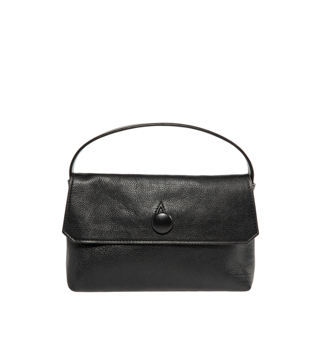 Image 1 of 3 - BLACK - The Row Sally Bag is crafted from waxed calfskin leather and features a compact top-handle silhouette with a flat handle, a flap closure, and a leather-covered button for a clean, minimalist finish. This designer leather handbag combines exceptional Italian craftsmanship with timeless elegance, making it an effortless choice for carrying everyday essentials. Main Material: 100% Calfskin Leather. Lining: 100% Lambskin Leather. Dimensions: 7.1 x 4.7 x 1.2 in. Made in Italy