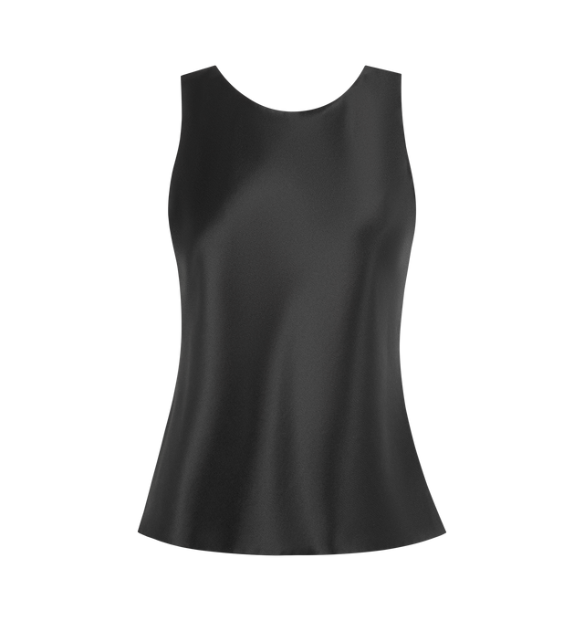 Image 1 of 2 - BLACK - THE ROW Faustino Silk Satin Top featuring hammered silk-satin, rounded neckline and slim fit. 100% silk. Made in the USA.