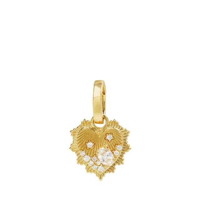 Image 2 of 2 - GOLD - FOUNDRAE Heart Love Token Miniature Medallion in 18k Yellow Gold with Encrusted Diamonds and an Annex Link. Diamond Weight: 0.2347 ct. Medallion measures 12.8mm in height and 12.6 mm in width. Hirshleifers offers a range of initial pieces from this collection in-store. For personal consultation and detailed information about jewelry, please contact our dedicated stylist team at personalshopping@hirshleifers.com.