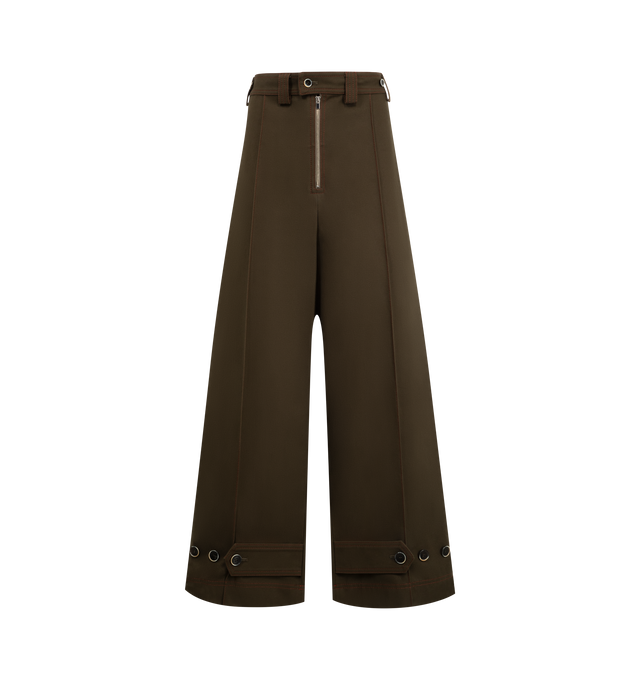 Image 1 of 3 - BROWN - CHRISTOPHER JOHN ROGERS Wide Leg Tab Trouser featuring adjustable tabs at waist, exposed zip closure, wide leg and back patch pockets.