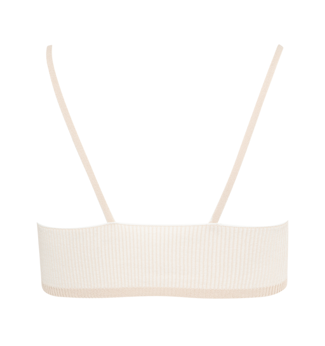 Image 2 of 2 - PINK - JACQUEMUS Le Bandeau Pralu Bra featuring fitted shape, two tone rib knit, flat straps, gold metal charm logo on left shoulder strap and V-neckline. 80% viscose, 10% polyamide, 10% polyester. Made in Portugal. 