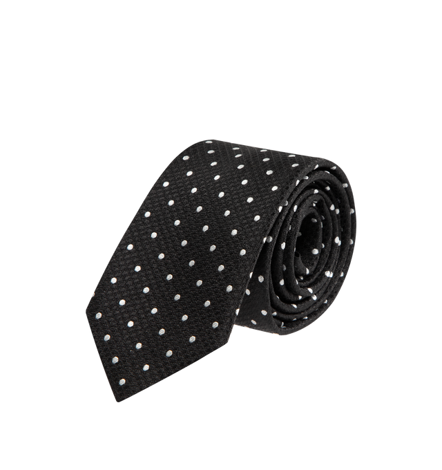 Image 1 of 2 - BLACK - TOM FORD Micro Dot Weave Tie featuring jacquard polka-dot pattern throughout and keeper loop at back face. W3". 100% silk. Made in Italy.