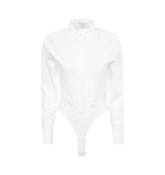 Image 1 of 2 - WHITE - ALAIA Layer Bodyshirt featuring a second skin body layer under the shirt, cheeky culotte and made from light giro inglese. 100% cotton. Made in Italy. 