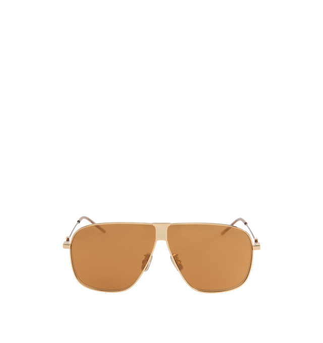 Image 1 of 3 - GOLD - GIVENCHY GV One Metal Square Sunglasses featuring a logo signature engraved on temples, solid-colored lenses, adjustable nose pads, thin arms and curved, capped temple tips. Metal/nylon. 100% UVA/UVB protection. Made in Italy.