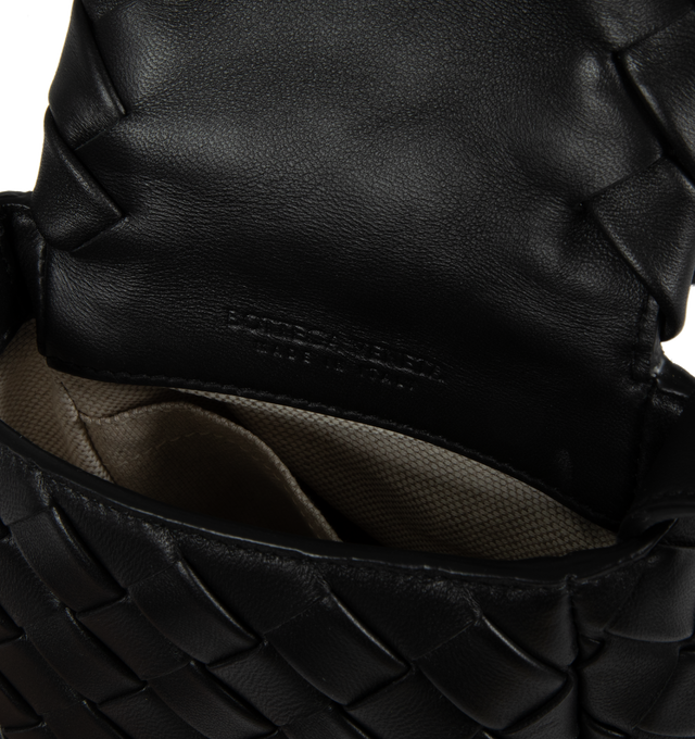Image 3 of 3 - BLACK - BOTTEGA VENETA Mini Cobble Crossbody Bag featuring adjustable strap, front flap and lambskin leather. 5.5in x 7.5in x 3.2in. Strap drop length: 25.6in. Made in Italy.  