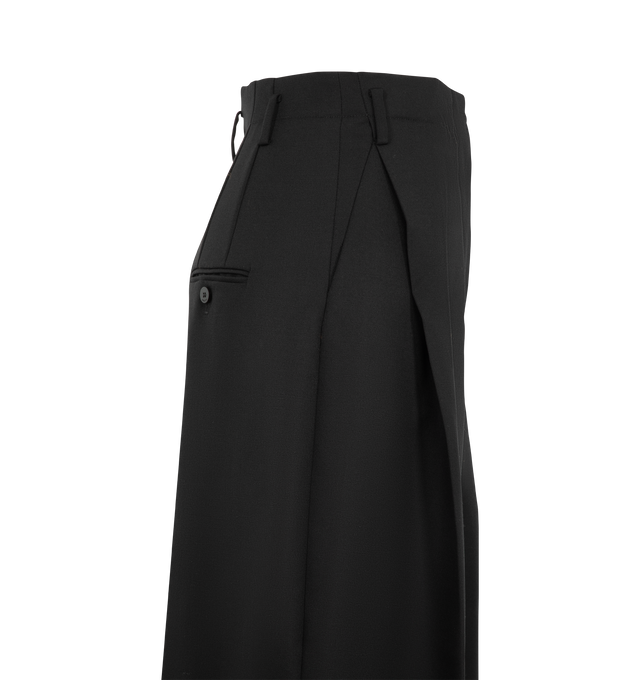 Image 3 of 3 - BLACK - Jacquemus Women's Le Pantalon Miami Wool Wide-Leg Pants are crafted from wool and feature a pleated front, a wide-leg silhouette, and belt loops. Designed with side slip pockets, back button-through welt pockets, and a zip fly with hook-and-bar closure, these tailored trousers offer a relaxed yet refined look. Main Material: 100% Wool. Lining: 100% Cotton.