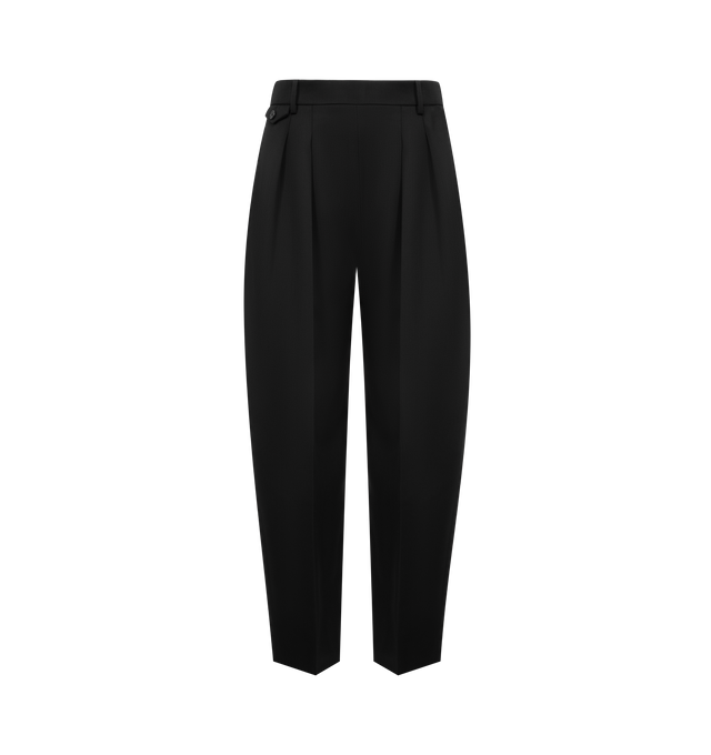 Image 1 of 3 - BLACK - KHAITE Dugan Pant featuring mid-rise, designed to fit wider and softer at the thighs, tapered toward the ankle, doubled forward pleats, in-seam side pockets, triangular pocket at hip, back welt pockets and side zipper. 100% polyester.