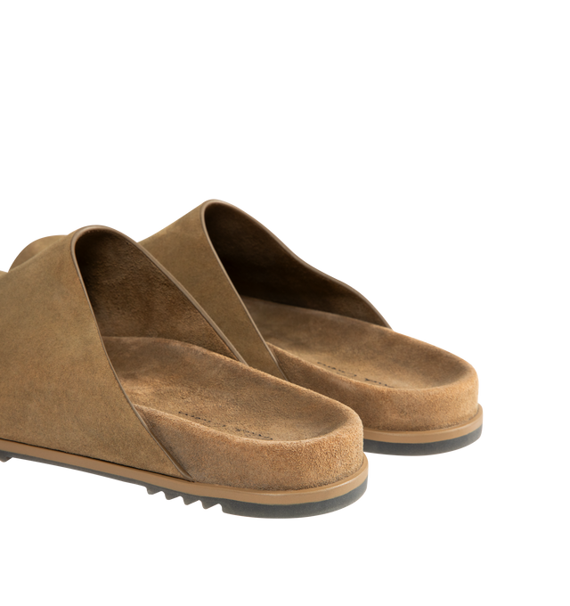 Image 3 of 4 - BROWN - RICK OWENS Granola Mules featuring rounded toe, logo-printed midsole and rubber outsole. 100% suede. Made in Italy.