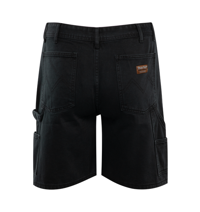 Image 2 of 3 - BLACK - MARKET Hardware Carpenter Shorts featuring belt loops, five-pocket construction and stitched front pocket graphic. 100% cotton.  