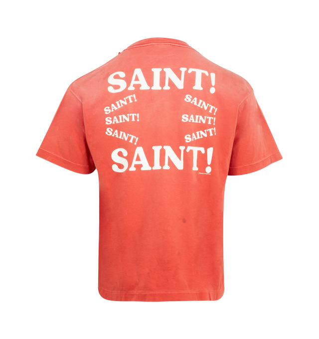 Image 2 of 2 - RED - SAINT MICHAEL Saint Tee featuring crew neck, short sleeves, relaxed fit and graphic print on front and back. 100% cotton.