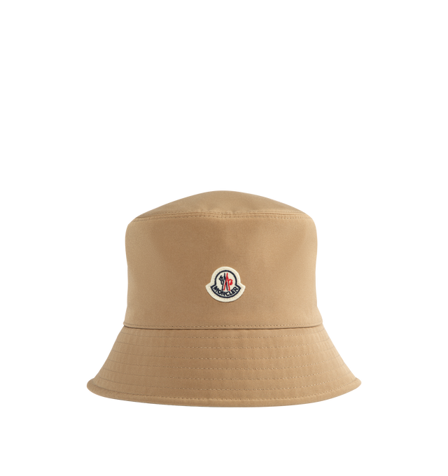 Image 1 of 2 - BROWN - Moncler Micro Cotton Bucket Hat has a signature logo at the front and a cotton lining. 85% polyester, 15% cotton.