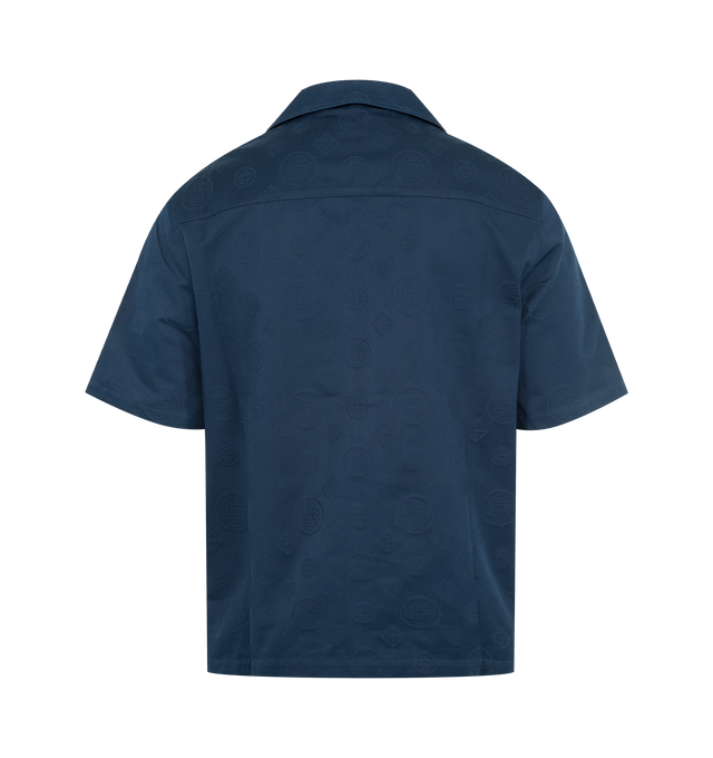 Image 2 of 2 - BLUE - CASABLANCA Monogram Shirt featuring short-sleeves, monogrammed cotton jacquard fabric, cuban collar, button closure, interlocking CC logo corozo buttons, and an inverted pleat at the back. 100% cotton. Made in Italy.