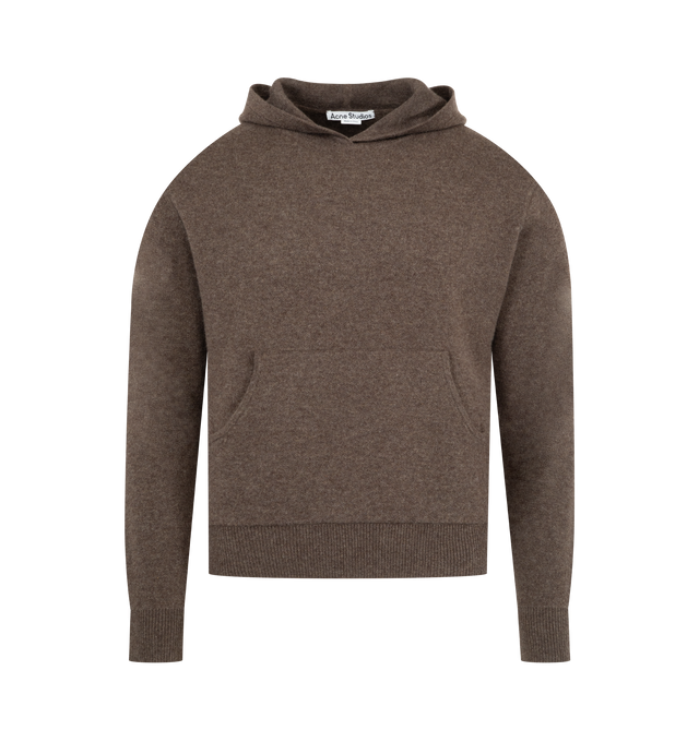 Image 1 of 2 - BROWN - ACNE Hoodie featuring double-layered cashmere, smooth, seamless edges at the hood, cuffs, and hem, kangaroo pockets, a knitted label at the back neckline, regular fit and hip length. 3% nylon, 97% cashmere.