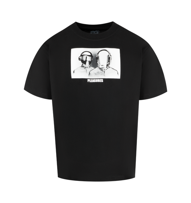 Image 1 of 2 - BLACK - PLEASURES X DAFT PUNK Inverted T-Shirt featuring short sleeves, crew neck and graphic printed on front. 100% cotton.