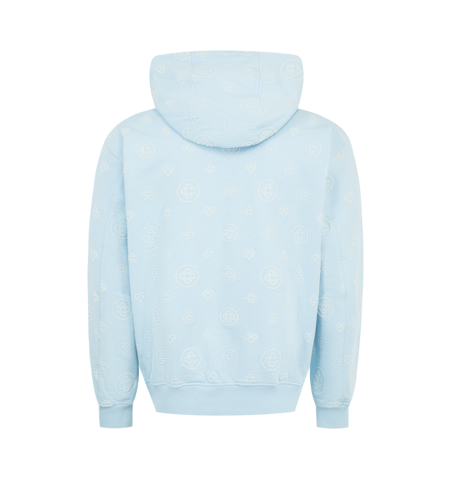 Image 2 of 2 - BLUE - CASABLANCA Applique Monogram Hooded Sweatshirt featuring the house's applique monogram, a hood, drawstring fastening, a kangaroo pocket, diamond logo patch, ribbed cuffs and hem detail and cotton loopback fabric. 100% organic cotton. Made in Portugal.