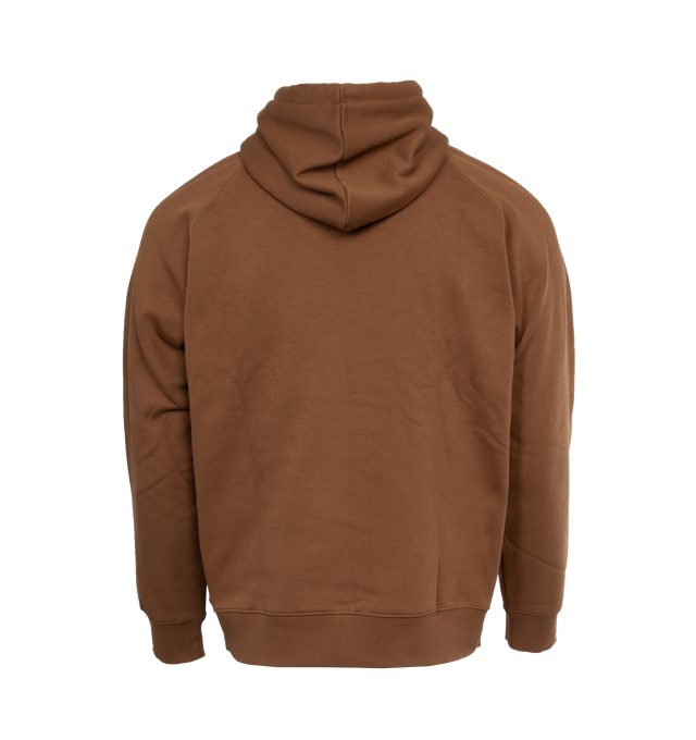 Image 2 of 3 - BROWN - CARHARTT WIP chase hooded pullover sweatshirt crafted from fleeceback jersey with raglan sleeves and chase logo embroidered at one wrist. 58% Cotton, 42% Polyester.  