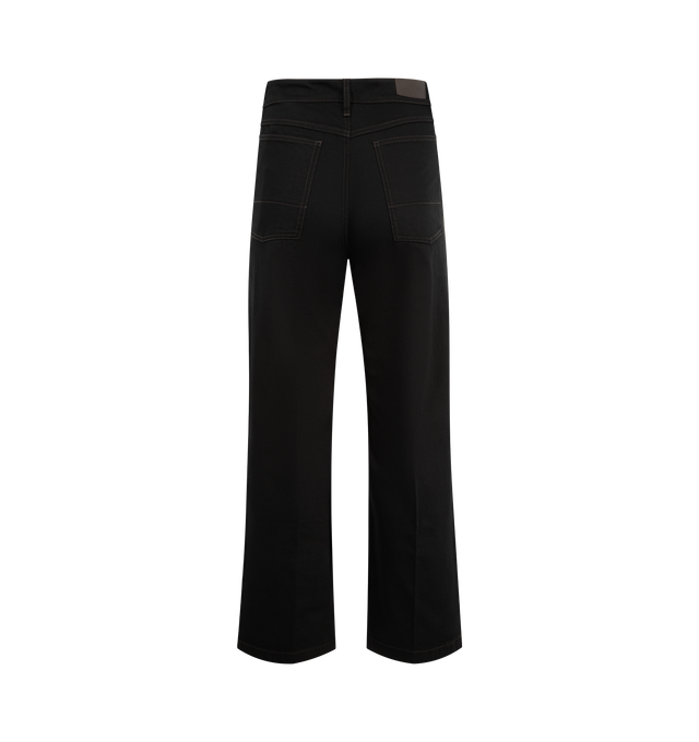 Image 2 of 3 - BLACK - LEMAIRE Wide Denim Pant featuring oversized fit, waistband with belt loops, zipped fly with double hook and button, side slant pockets with coin pocket, contrasting rivets, back patch pockets and logo embossed leather patch at back. 100% cotton. Made in Morocco.