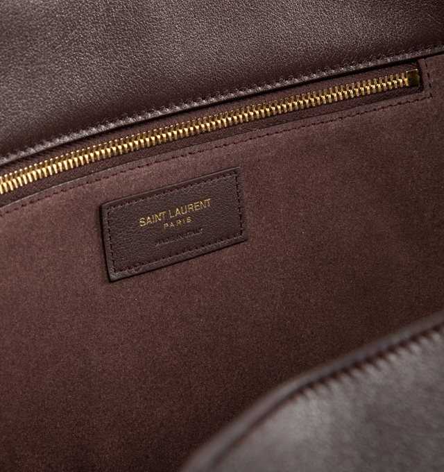 Image 3 of 3 - BROWN - SAINT LAURENT Le 5 7 Bea Bag in grained leather, lightweight, fully lined in tonal suede, inner zip pocket, leather tab closure, an east/west format with inner ties allow the sides to be collapsed or expanded to create different silhouettes. 19.7" x 11" x 7.1". Calfskin. Made in Italy.