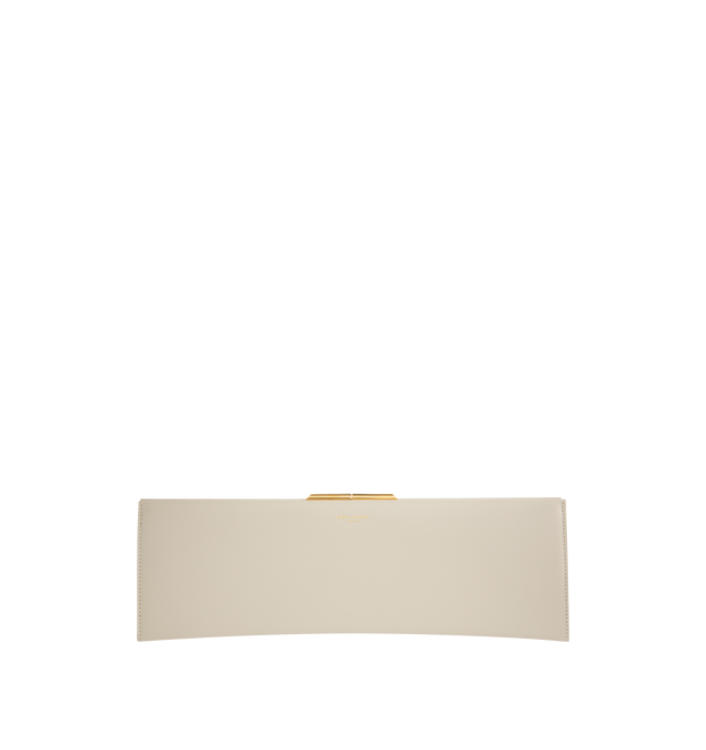 Image 1 of 3 - WHITE - SAINT LAURENT Midnight Large Clutch in smooth leather featuring thin clutch case with a kiss-lock closure, embossed with the SAINT LAURENT PARIS signature, a stowable chain shoulder strap, leather lining, bronze-tone hardware and one inner pocket. 10.2" x 3.9" x 0.61.6". 90% calfskin, 10% brass. Made in Italy.