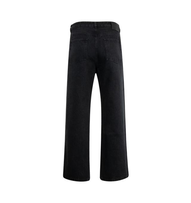 Image 2 of 3 - BLACK - LOEWE Anagram Baggy Jeans in denim featuring medium-weight washed cotton denim, an Anagram embroidery at the knees, relaxed fit, regular length, mid waist, loose leg, five pocket style, concealed button fly and LOEWE embossed leather patch placed at the back. 100% cotton. Made in Italy.