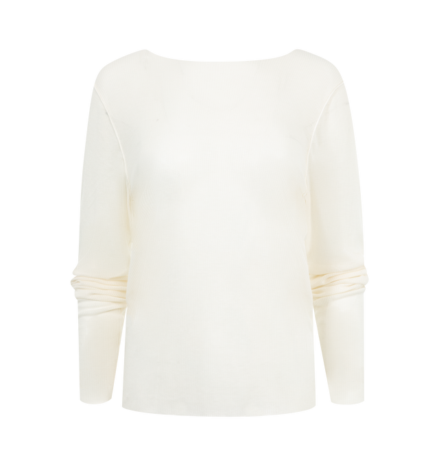 Image 1 of 2 - WHITE - Deiji Studios The Knit Long Sleeve has a crew neck, exposed seams, and a relaxed fit. 15% ecovero viscose with OEKO-TEX 100 certification, 85% recycled polyester.