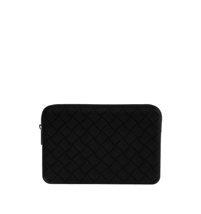 Image 1 of 3 - BLACK - BOTTEGA VENETA Zipped Pouch featuring single main compartment, zip closure and unlined. 5.7" x 8.3" x 1.8". Made in Italy. 