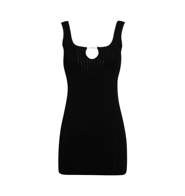Image 1 of 2 - BLACK - JACQUEMUS La mini robe Sierra Minidress featuring square neck, scalloped edge at collar and armscyes, keyhole at chest, gold-tone logo hardware at keyhole, fixed shoulder straps and low back. 88% viscose, 12% polyester. Made in Portugal. 
