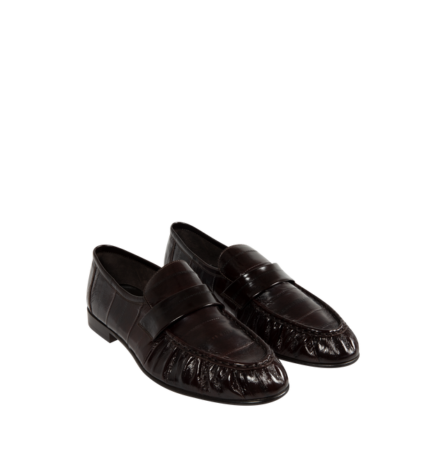 Image 2 of 4 - BROWN - THE ROW Soft Loafer featuring artisanally-crafted loafer in paneled eelskin leather with natural pleating effect and hand-painted leather sole. 0.79 in. heel. 100% eelskin leather. Made in Italy.