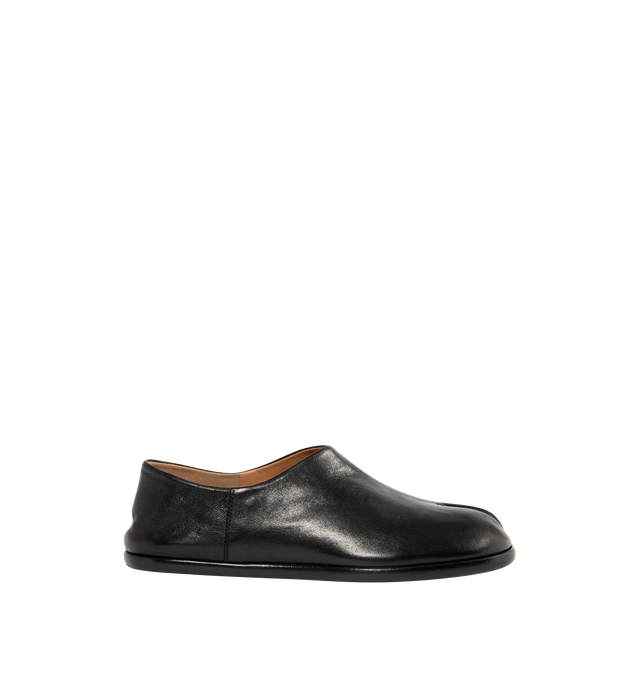 Image 1 of 4 - BLACK - MAISON MARGIELA Tabi Babouches Loafers featuring textured leather upper, square cleft toe, signature white stitch at heel tab, collapsible heel counter, suede and grained lambskin lining and polished calfskin sole with rubber injection. Leather. Made in Italy.