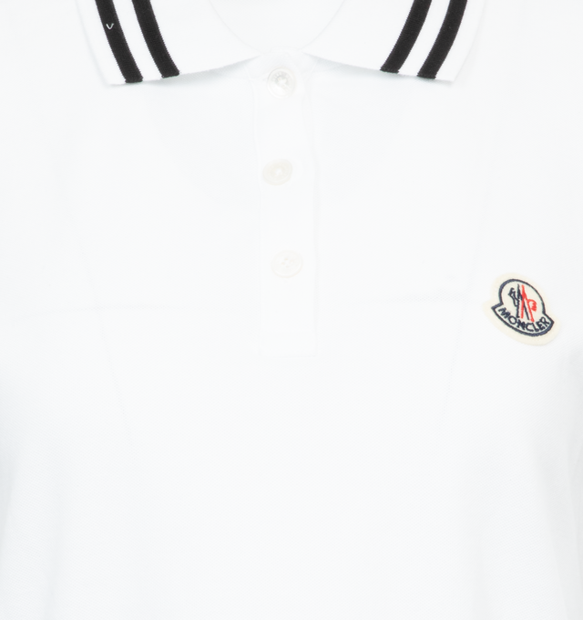Image 3 of 3 - WHITE - MONCLER Logo Patch Polo Shirt featuring cotton piquet, collar with button closure, short sleeves and felt logo patch. 100% cotton. 